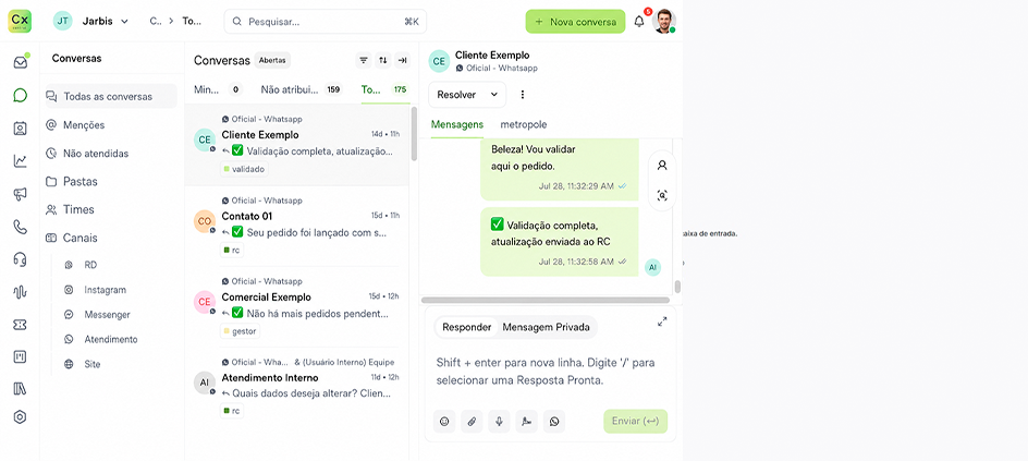 Tela de conversas do Cortex